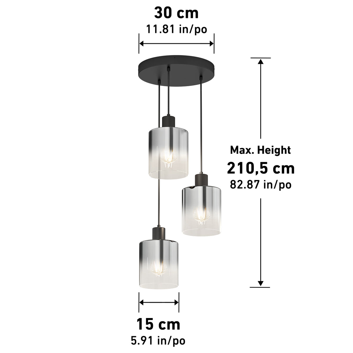 Haze modern 3-light pendant light glass