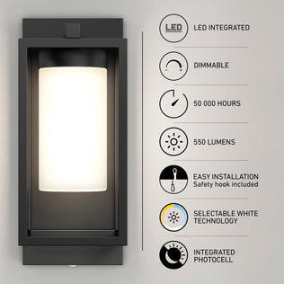 Artika Aurel Outdoor LED Light, 3CCT selectable white, 550 lumens, dimmable, photocell, 50K hours, easy install.