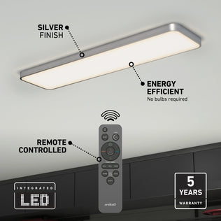 Artika Europa 48 in. x 12 in. rectangular LED flush mount light with remote, energy efficiency features, and a five-year warranty.