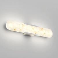 The Artika Selena LED bathroom vanity light 3 CCT offers a modern look with a glowing marbled white finish for gray-walled bathrooms.