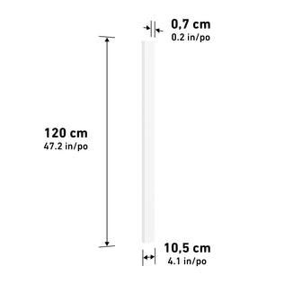 Artika AXEN Shilap 48" vertical MDF wall panel, ready-to-paint; 12-pack shown with arrows, labels.