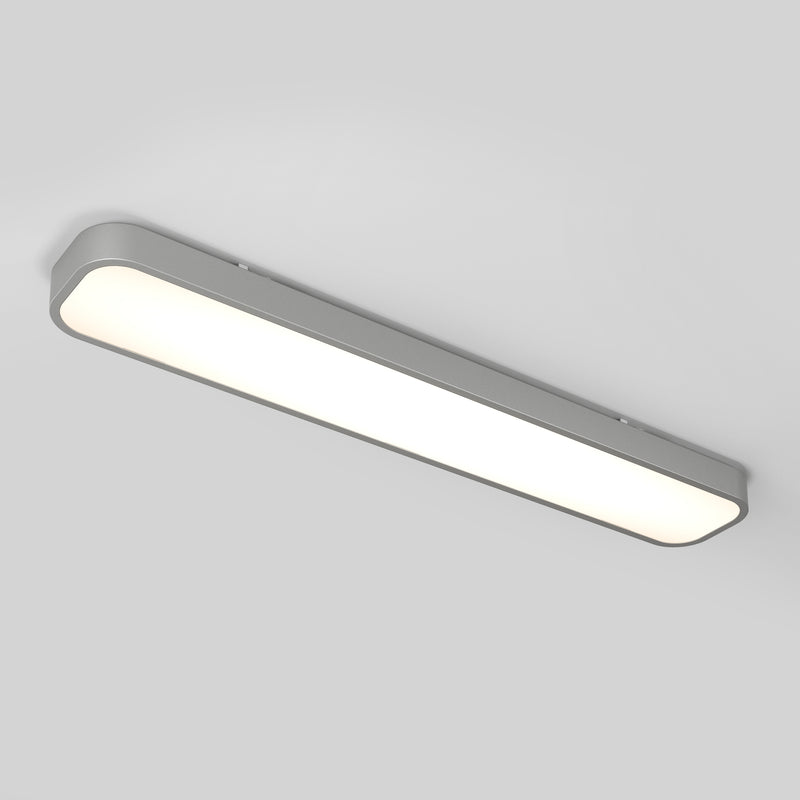 The Artika Europa 36 LED flush mount light features a modern, rectangular design with rounded edges and emits a bright, even white glow; includes remote control.