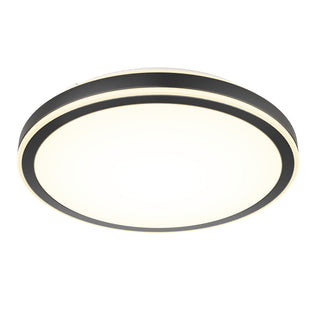 The Artika Altitude 15 in. LED modern flush mount light features a round design with a black outer ring and a brightly illuminated white center, offering 5 CCT options for customizable lighting.