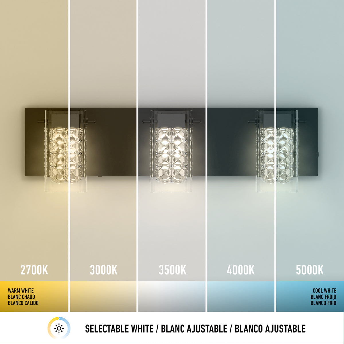 Crystal Cube 21 pulg (53 cm) luminario de vanidad de 3 luces LED moderno 5 TCL para baño