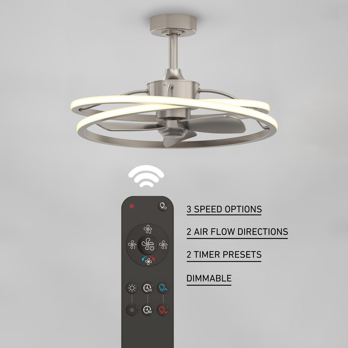 Coda 58 cm (23 po) DEL moderne fandelier ventilateur de plafond avec lumière - télécommande incluse