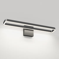 The Artika Hinge 27-in Integrated LED 3-CCT Vanity Light Bar, with a matte black rectangular design and square base, is mounted against a plain white wall.