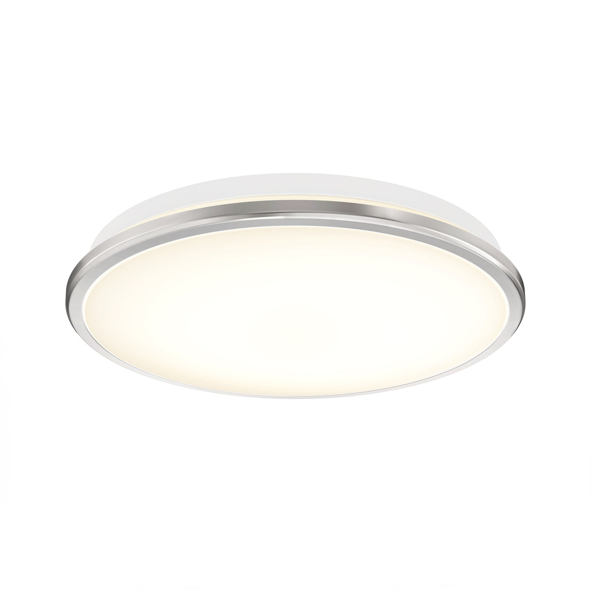 The Artika Vera 13 in. Modern LED Flush Mount Ceiling Light features a frosted cover and chrome finish, shown on a white background.