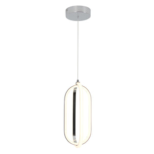 The Arlo 1-light LED pendant by Artika features a sleek oval LED ring suspended from a round silver ceiling mount by a single wire, offering a minimalist design perfect for contemporary interiors.
