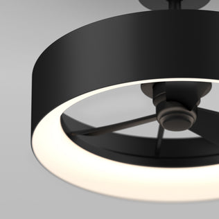 Close-up of the Artika Aiden 24 in. LED modern ceiling fan, featuring a circular LED light ring, matte black finish, three speeds, and remote control, shown against a light gray background.