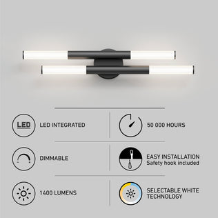 Artika Boro 27-in 2-Light Modern LED vanity light, 5 CCT, dimmable, 50,000-hour lifespan—ideal for bathroom style and function.