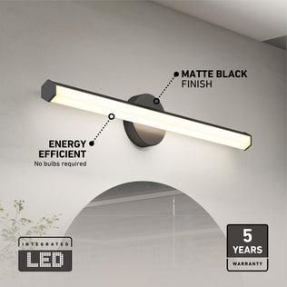 The Artika Ewen modern LED bathroom vanity light 5 CCT offers energy efficiency and a 5-year warranty, perfect for mirror lighting.