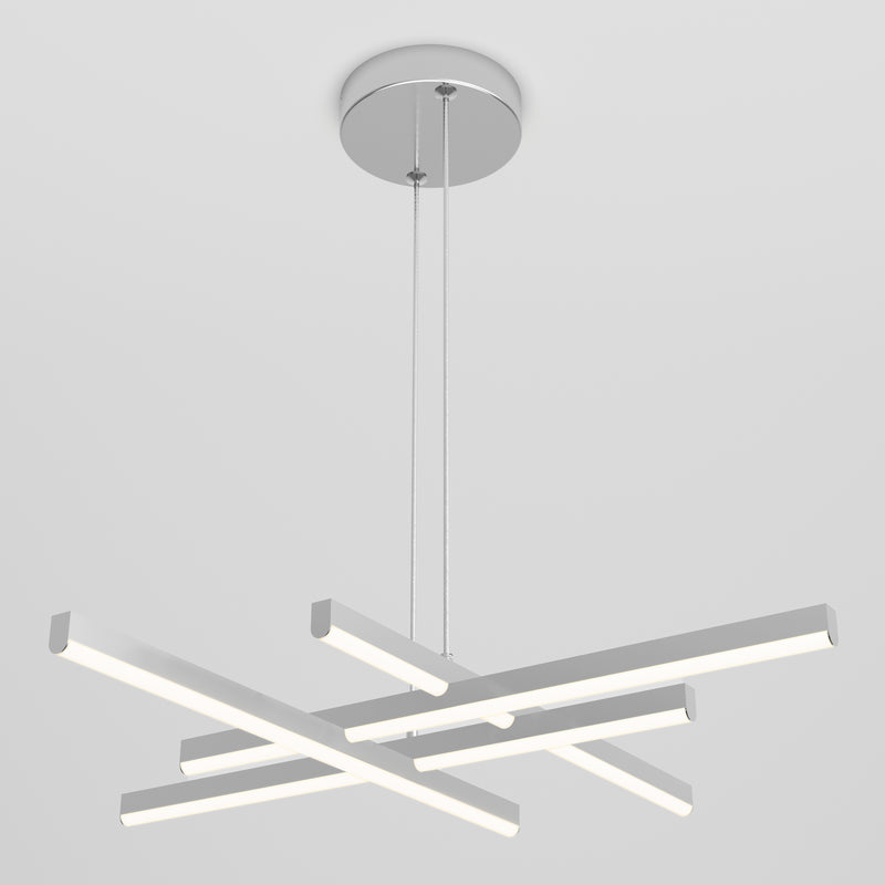 Artika Grid modern LED pendant light 5 CCT features three intersecting horizontal LED bars suspended by wires from a round metallic base, perfect for contemporary spaces.