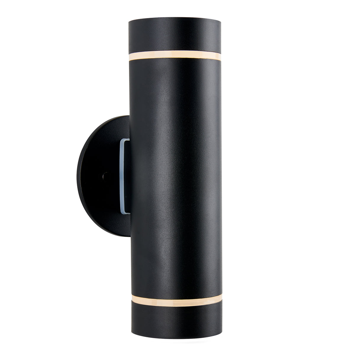 The Artika C7 indoor-outdoor wall light is a modern black matte cylindrical sconce with a circular base and slim horizontal openings at the top and bottom for illuminating spaces.