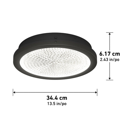 Artika Glitter 14 in. (34 cm) LED flush mount ceiling light with textured lens, 6.17 cm high, shown with labeled dimensions.