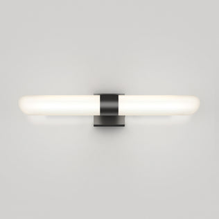 The Artika Wilton 27-in LED Vanity Light Bar features a frosted glass tube and black mount—ideal for light gray bathroom walls.