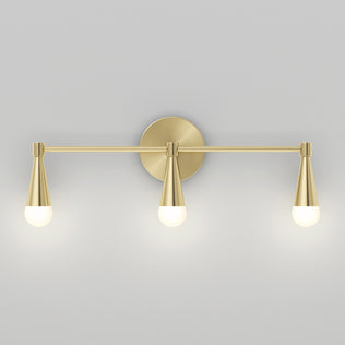 The Artika Wayden LED mid-century vanity light features 3 cone arms and white bulbs on a circular base, perfect for modern bathrooms.
