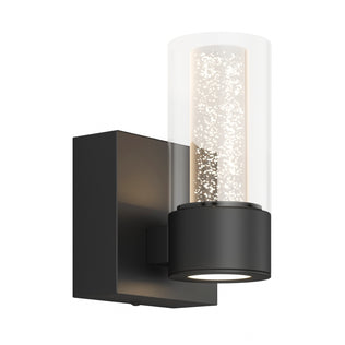The Artika Essence 1-light LED bathroom vanity features a modern black base and a bubbled glass shade for subtle accent lighting.