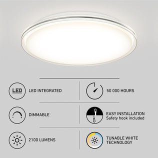 Artika Astrid 16.5" LED flush mount, 2100lm, 50,000 hrs, tunable white, remote—easy install ceiling light for any room.