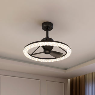 The Artika Carat 23" LED Modern Ceiling Fan with Remote Control features a gemstone-cut diffuser and sleek black finish.