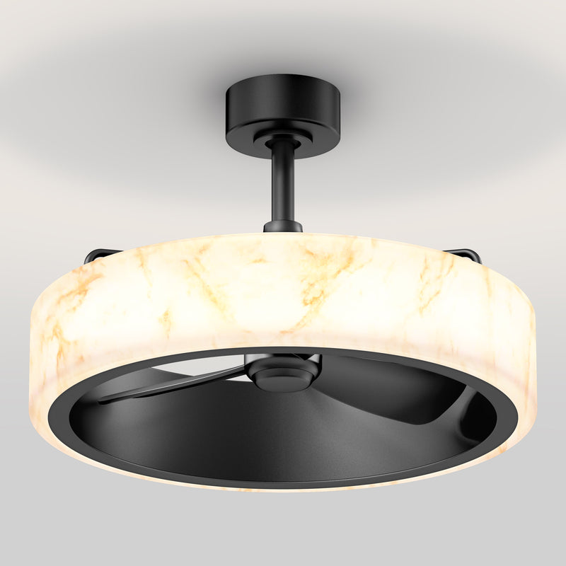 Selena 23 in. (58 cm) LED modern fandelier ceiling fan with light - includes remote, Black & Marble