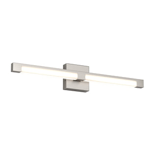The Artika Tivoli modern LED bathroom vanity light 5 CCT features a rectangular brushed metal base, a long frosted light bar, and adjustable color temperature, offering customizable brightness for your space.