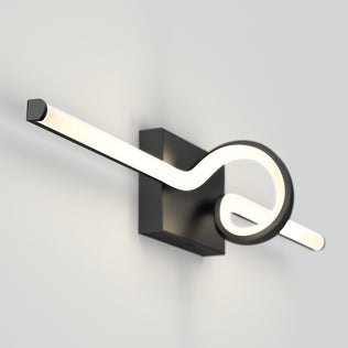 Artika’s Bowtie modern LED vanity light features a dimmable, looped design in black, shown mounted on a white wall.
