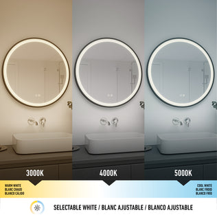 The Artika Mateo 28 in. LED mirror features a defogger and 3 CCT options: warm, neutral, or cool white for your bathroom.