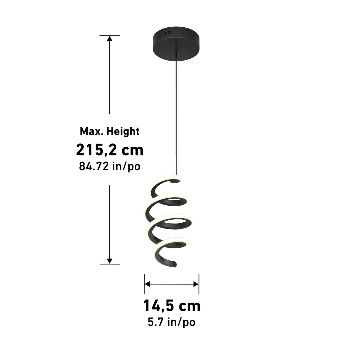 The Artika Chorus 1-light LED pendant 5 CCT features adjustable white technology and hangs from a black mount. Max height: 215.2 cm (84.72 in), width: 14.5 cm (5.7 in). Ideal for stylish, modern lighting anywhere.