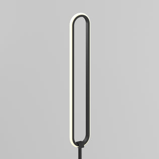 The Artika Leni dimmable LED modern floor lamp features a slim black oval frame and a continuous white LED edge, shown against a plain light gray background.