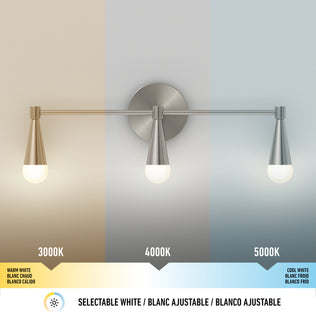 The Artika Wayden LED mid-century vanity light offers 3 CCTs—warm, neutral, and cool—ideal for bathroom lighting.