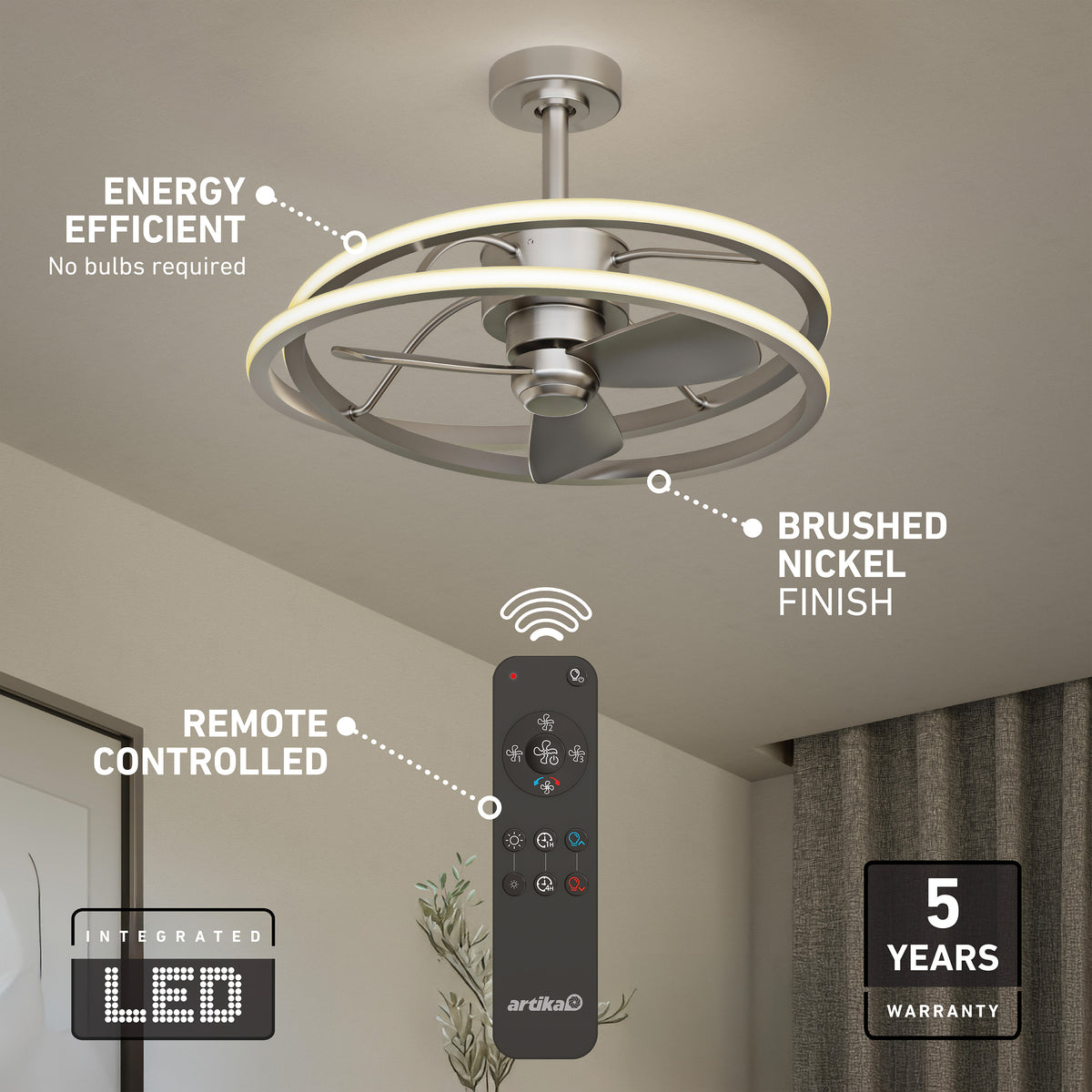 Coda 58 cm (23 po) DEL moderne fandelier ventilateur de plafond avec lumière - télécommande incluse