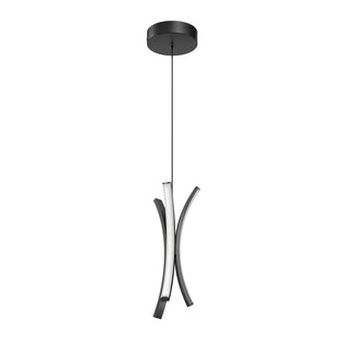 The Corben Pendant LED Light 5CCT by Artika features a black circular ceiling mount and three intersecting metallic arms with integrated LED strips, offering a minimalist, contemporary look ideal for modern spaces.