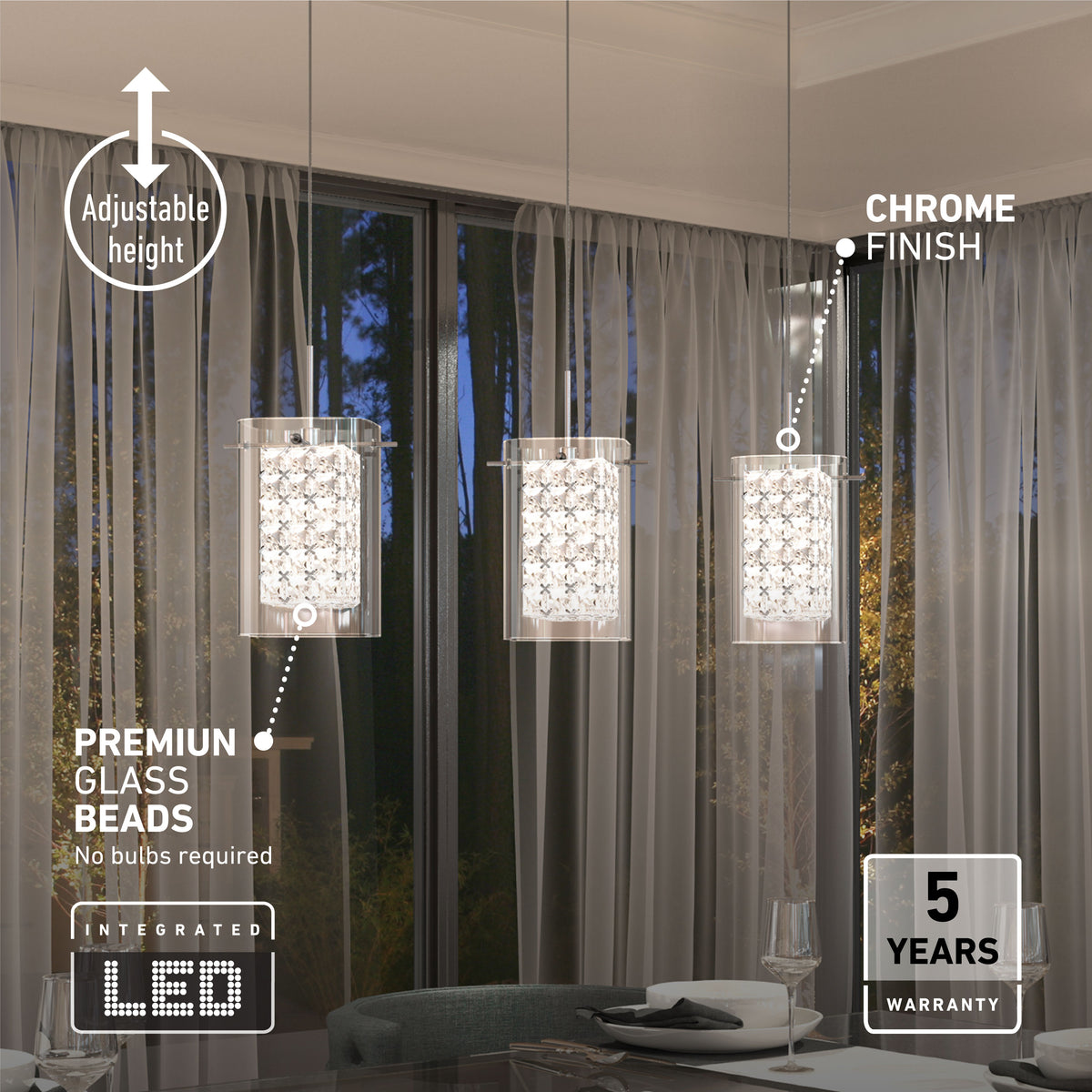 Crystal Cube suspension à 3 Lumières à DEL