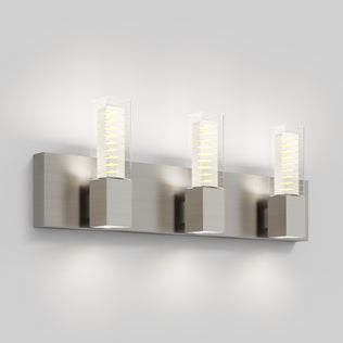 Artika Hologram LED modern bathroom vanity light 5 CCT with brushed finish and frosted glass, shown on a light gray wall.
