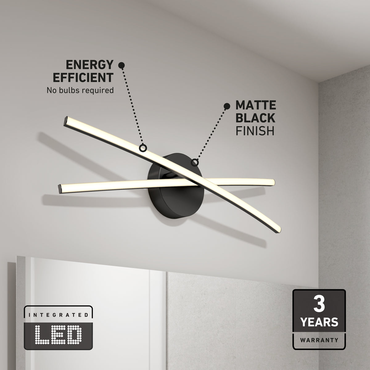 Orly 24 po (60 cm) luminaire de vanité DEL moderne intégré 3 TCL pour salle de bain
