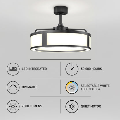 Artika Huxley 23″ LED modern fandelier: 50,000-hr life, dimmable, selectable white light, and quiet motor.