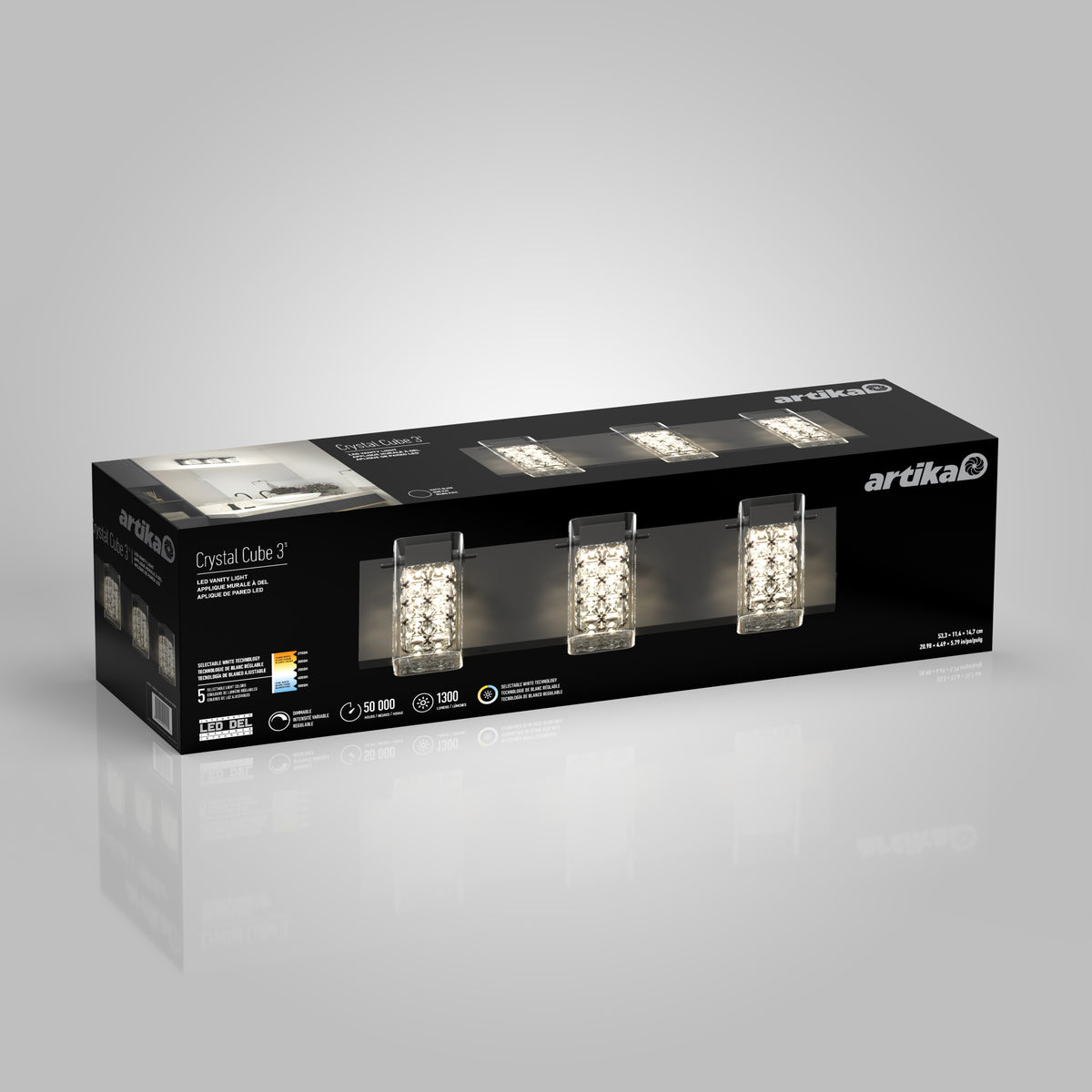 Crystal Cube 21 pulg (53 cm) luminario de vanidad de 3 luces LED moderno 5 TCL para baño