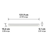 A white rectangular light fixture with measurements: 121.9 cm (47.99 in) long, 15.2 cm (5.98 in) deep, and 5.1 cm (2.01 in) tall. Measurements are labeled above and beside the fixture.
