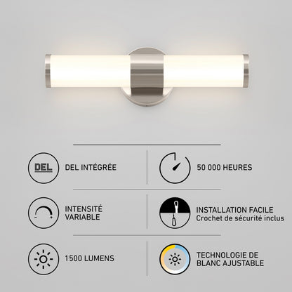 Artika Adina 18-in (46 cm) Integrated LED 3 CCT Vanity Light Bar, a modern cylindrical light with adjustable intensity and three color temperatures.