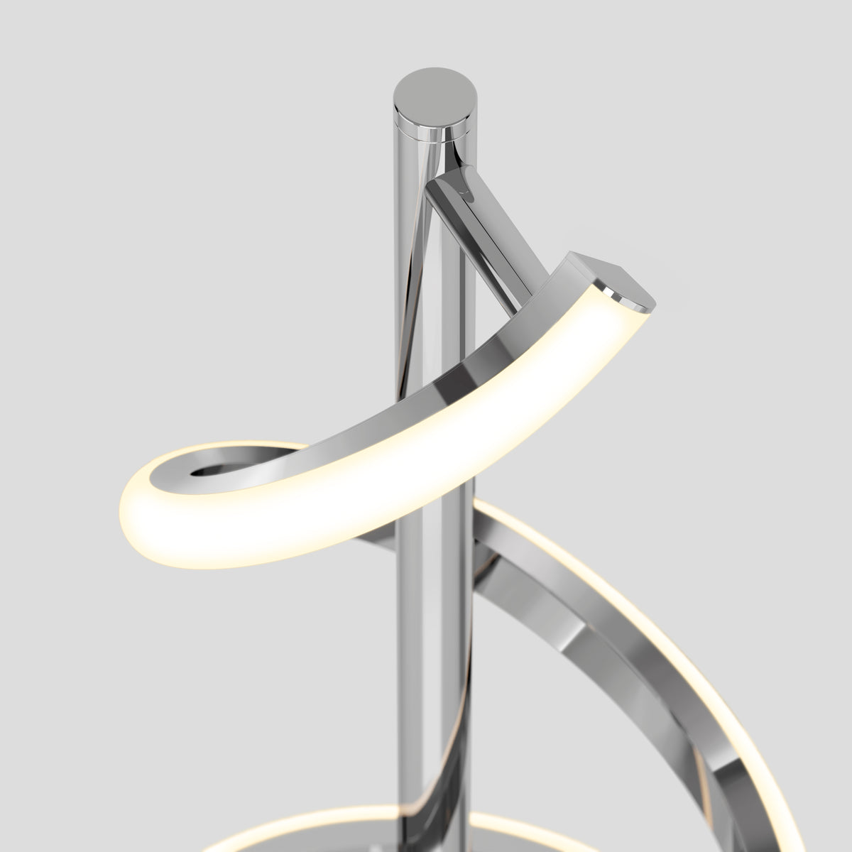 The Artika Coda modern LED floor lamp 5CCT features dimmable, curved illuminated light strips spiraling around a central pole, shown against a plain light gray background.