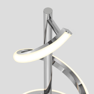The Artika Coda modern LED floor lamp 5CCT features dimmable, curved illuminated light strips spiraling around a central pole, shown against a plain light gray background.