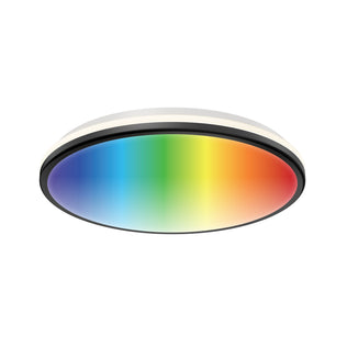 Artika Macy 15 in. LED modern flush mount light with smooth blue-orange RGB gradient, WiFi & Alexa compatible.