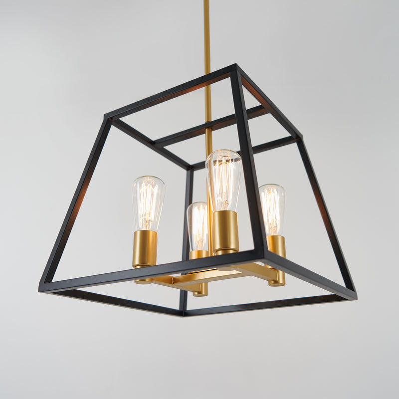 Artika’s Carter Square 4-light chandelier features gold sockets and a black geometric frame—perfect as a modern pendant for any space.