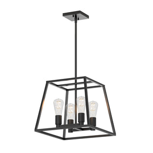 Artika’s Carter Square 4-light chandelier features a sleek black frame and exposed bulbs for striking modern style.