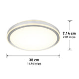 A round ceiling light measuring 38 cm (14.96 in) in diameter and 7.14 cm (2.81 in) in height, with measurements labeled on the image.