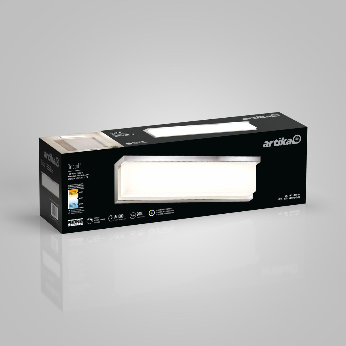 Bristol 18 po (46 cm) luminaire de vanité DEL intégré 3 TCL pour salle de bain