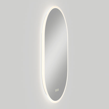 Artika Clara LED Mirror Oval 30x20 in. with Defogger, 3 touch buttons, on a light wall; features 3CCT backlight.