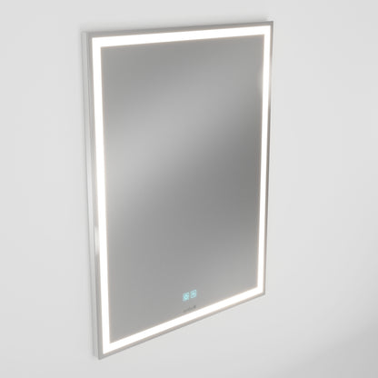 The Artika Aurea anti fog LED wall mirror is a rectangular, wall-mounted mirror featuring edge LED lighting and touch controls at the bottom center, shown on a plain white background.