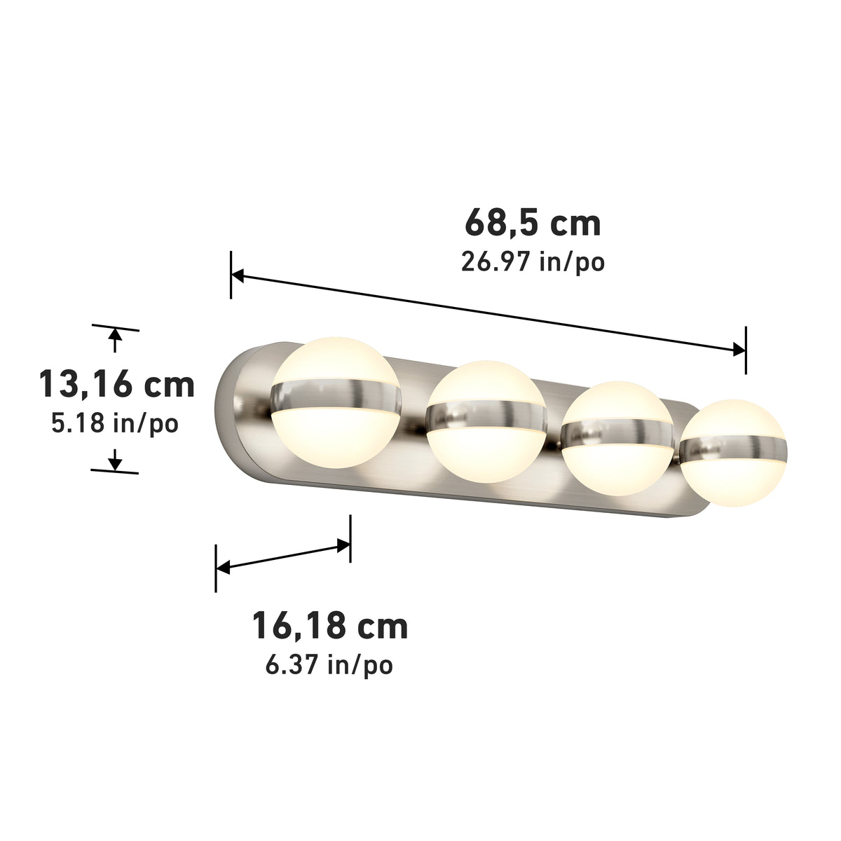 The Artika Baldric LED modern bathroom vanity light offers 4 globes, metal accents, and 3 adjustable CCTs—perfect for mirrors.