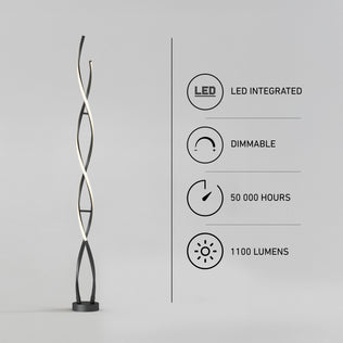 The Artika Swirl modern LED floor lamp offers 1100 lumens, dimmable light, 50,000-hour life, and a chic light gray finish.